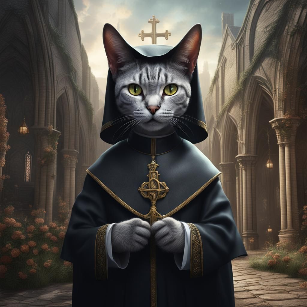 A Cat dressed as a Catholin Nun drawing