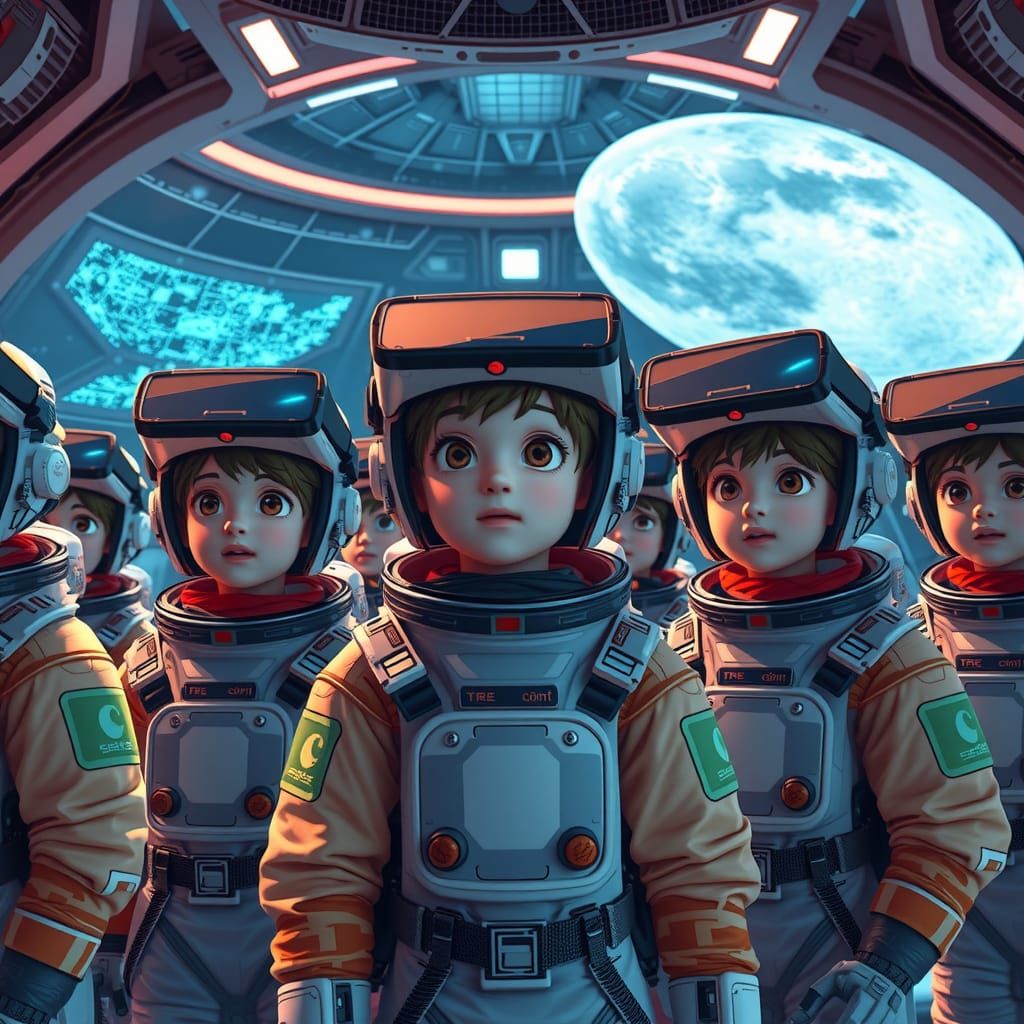 Kids' Moon Expedition Training in Futuristic Space Station
