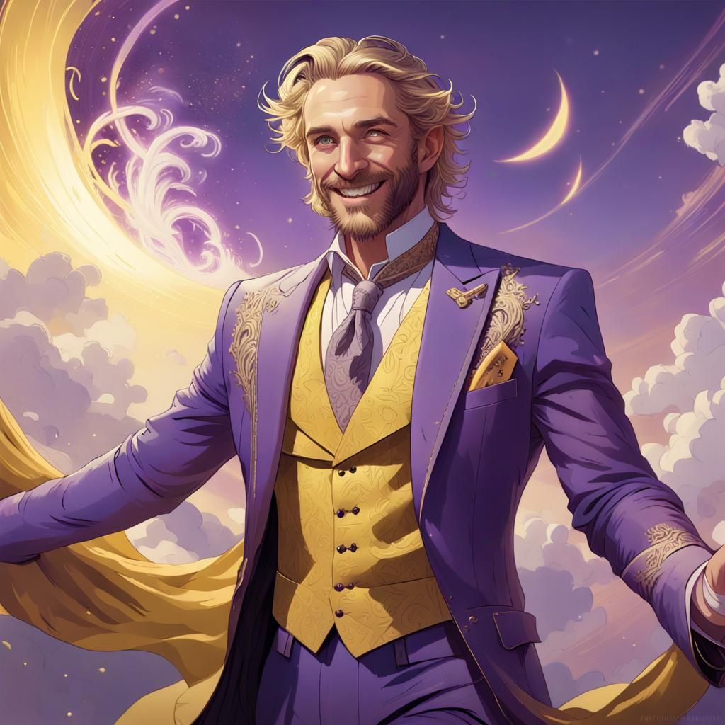 Cocky Blond Man Surrounded by Purple Magic