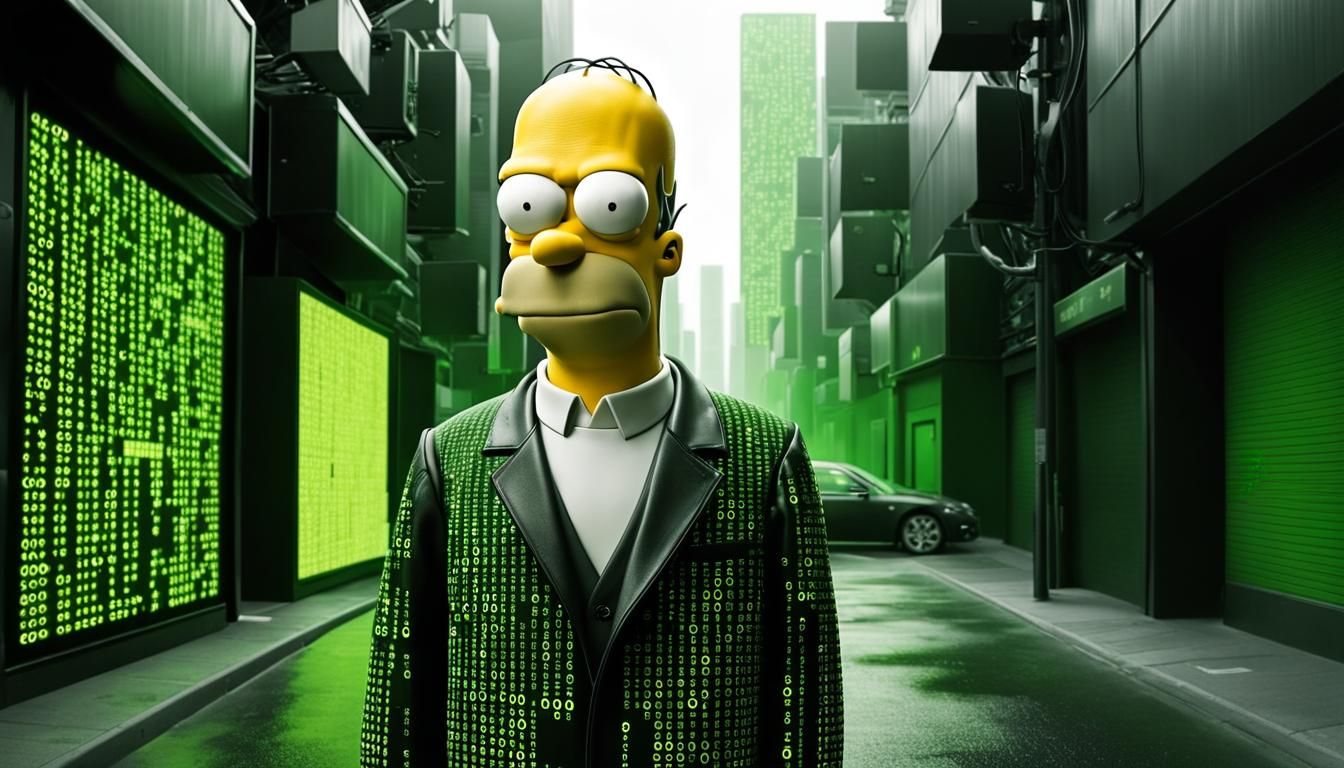 Homer Simpson in The Matrix: Cyberpunk Digital Art