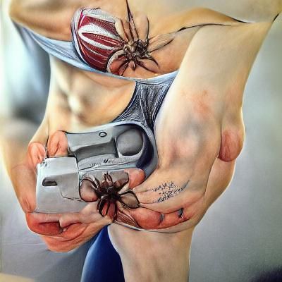 Hyperrealistic Female Spider-Man with a Gun