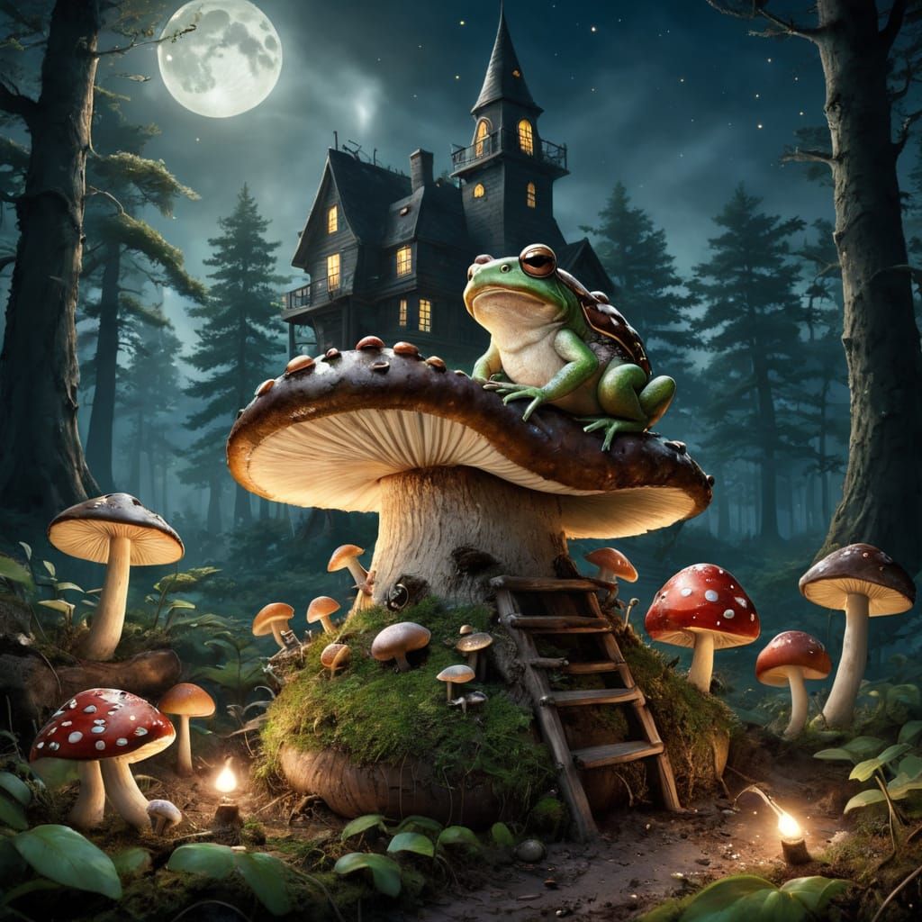 Toad on Snail in Forest Library, Crystal Shell