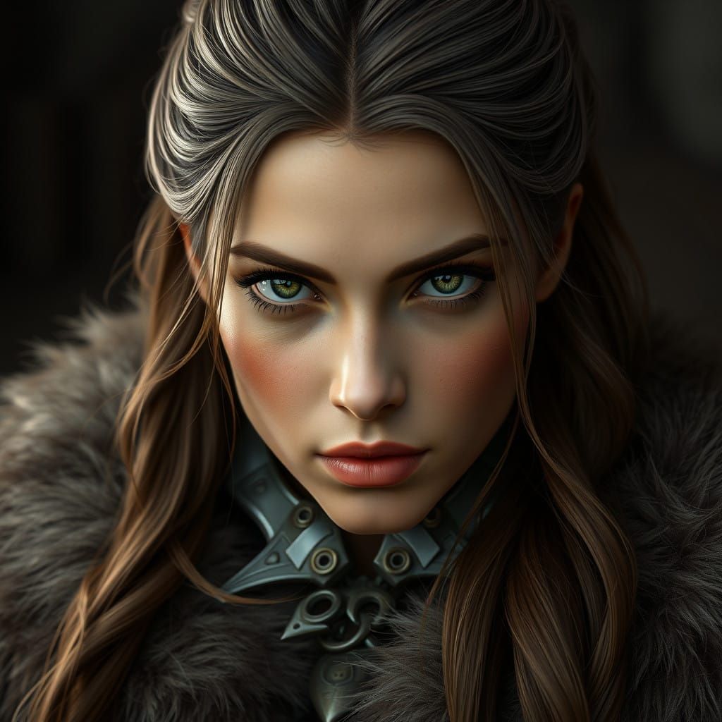 Medieval Warrior Woman in Velvet Cape