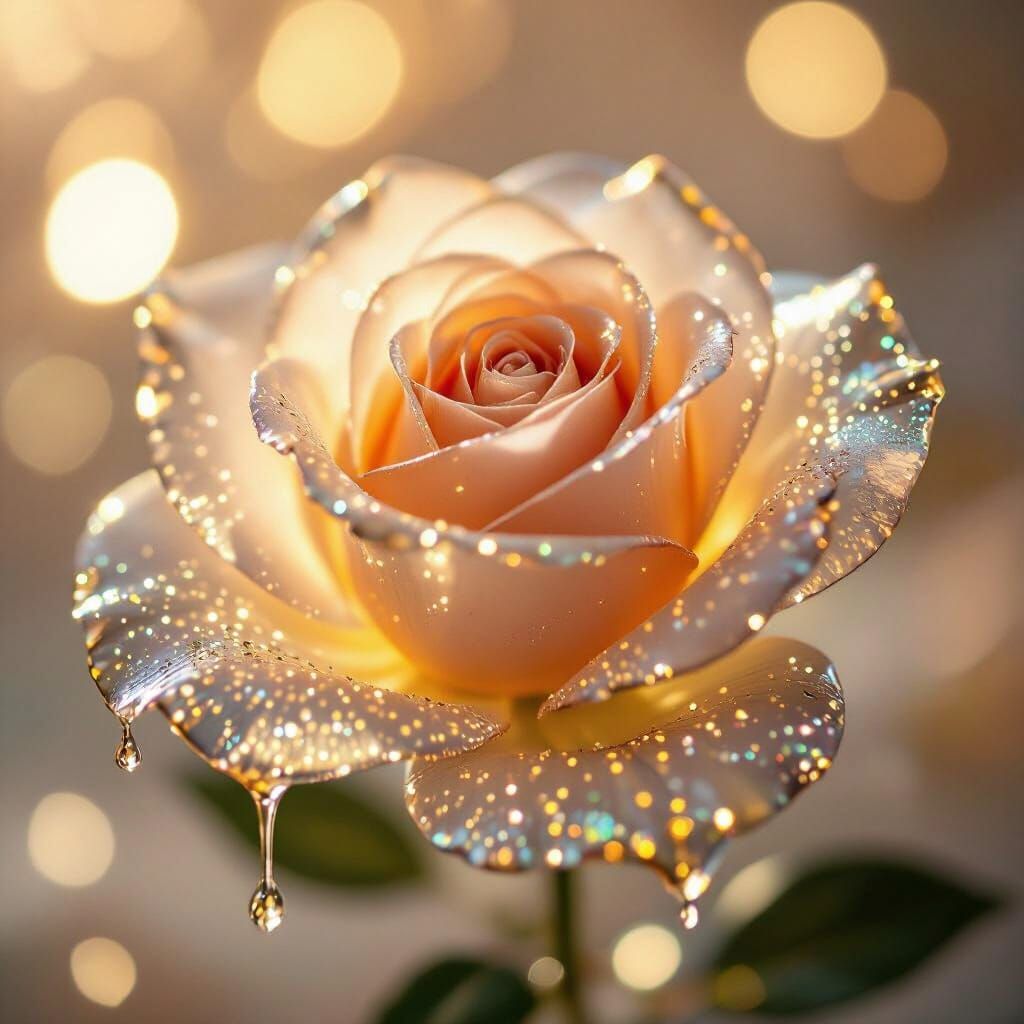 Ethereal Glass Rose With Dripping Gold Liquid