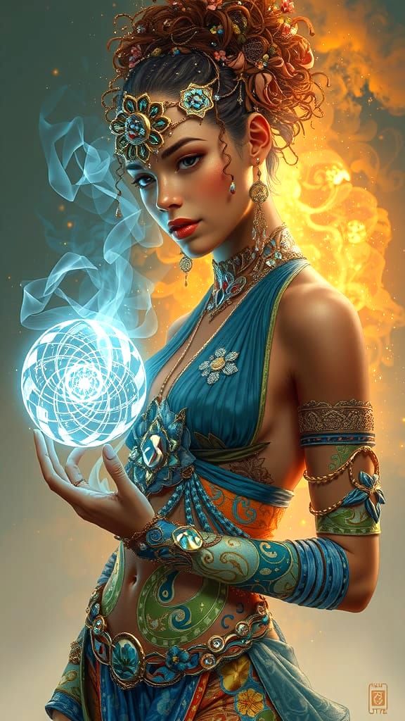 Anime Goddess as Chinese Empress with Flowers