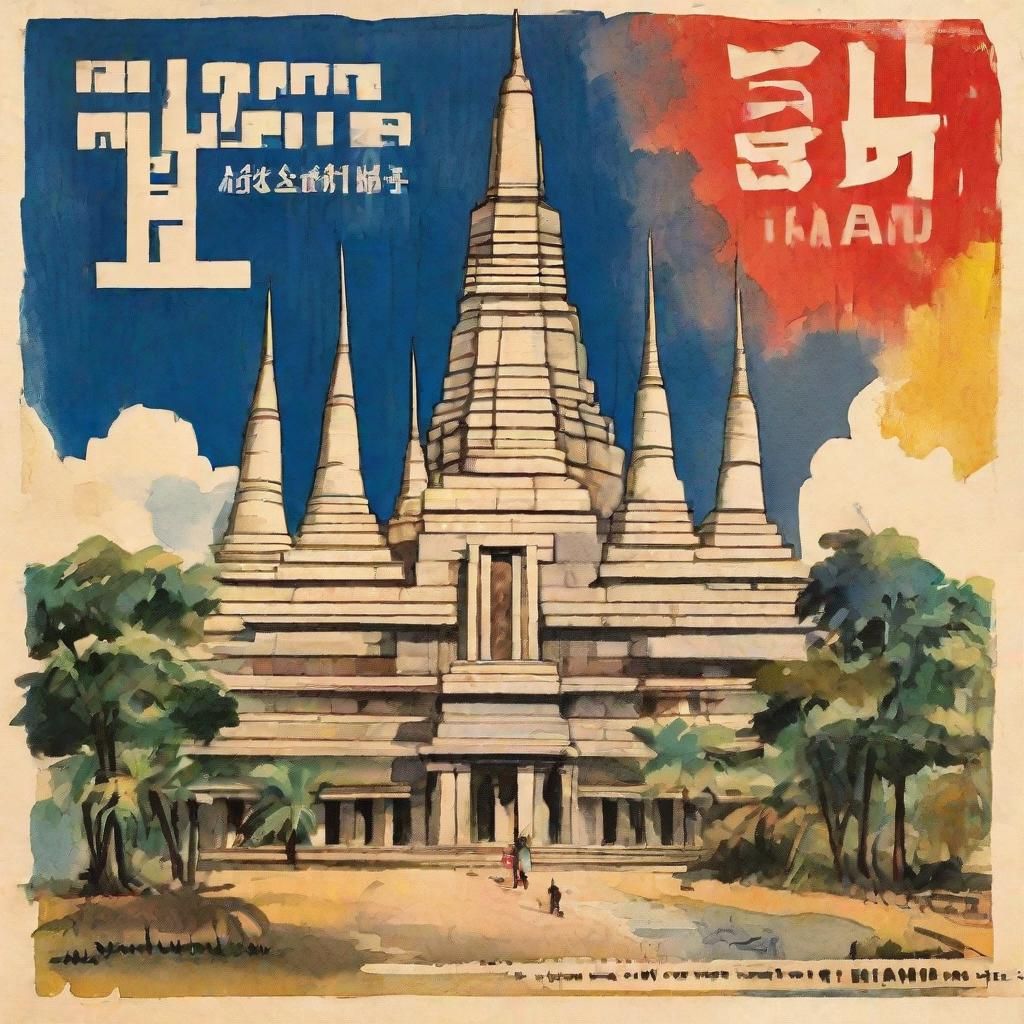 Vintage Thailand Travel Poster in Gouache Style
