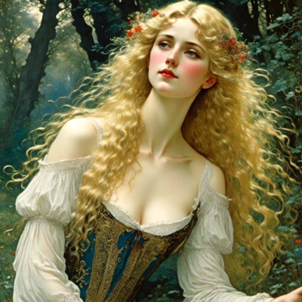 Blonde Woman Portrait with Stars in Chiaroscuro Lighting