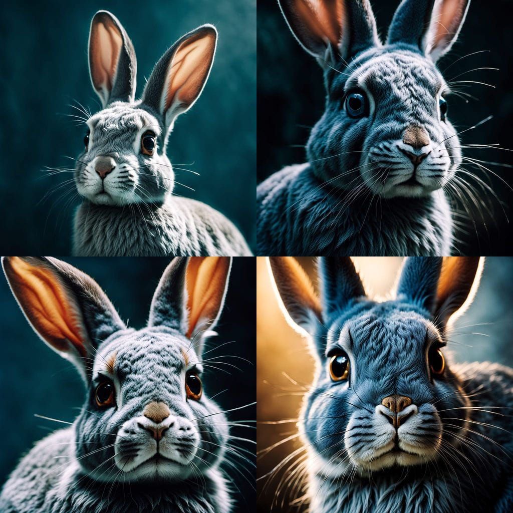 Suspicious Blue-Grey Rabbit Head in Cinematic Lighting