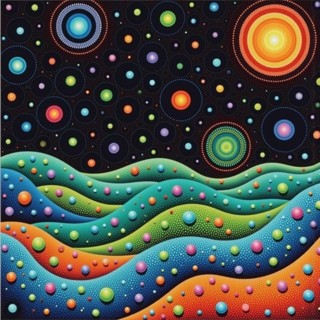 Surreal Cosmic Landscape in Vibrant Pointillism