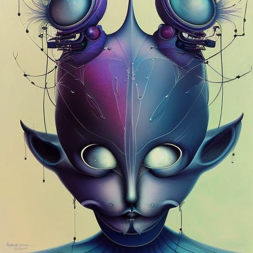 Neurotic Robot with Fractal Iridescence, Surrealist Style