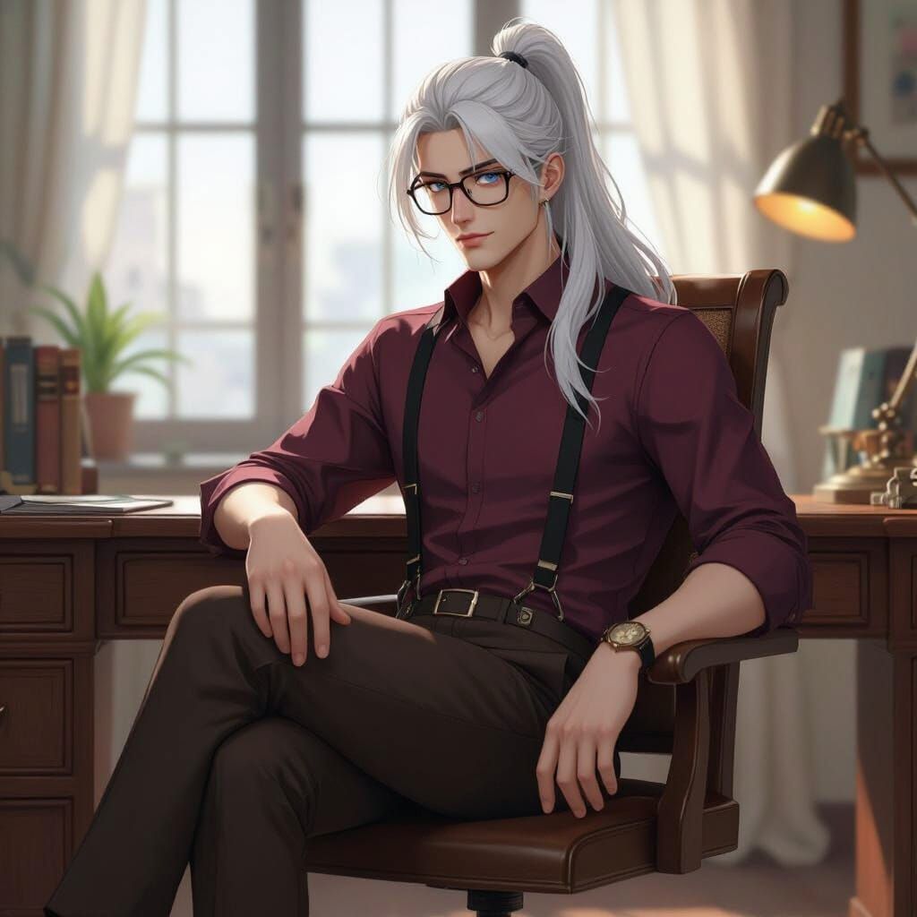 Man with White Hair in Anime-Inspired 3D Art