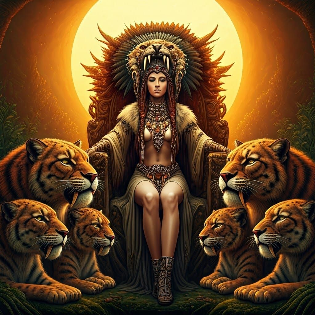 Regal Queen of Saber-Toothed Cats in Ancient Forest