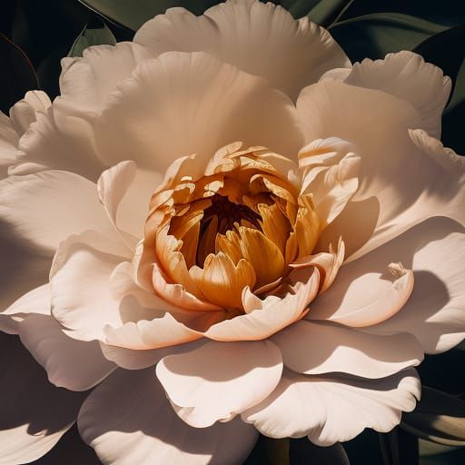 Peony Portrait Backlit as Oil Painting