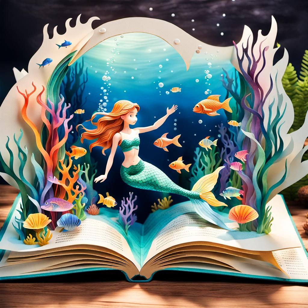 Magical Underwater Pop-Up Book Scene in Watercolour Style
