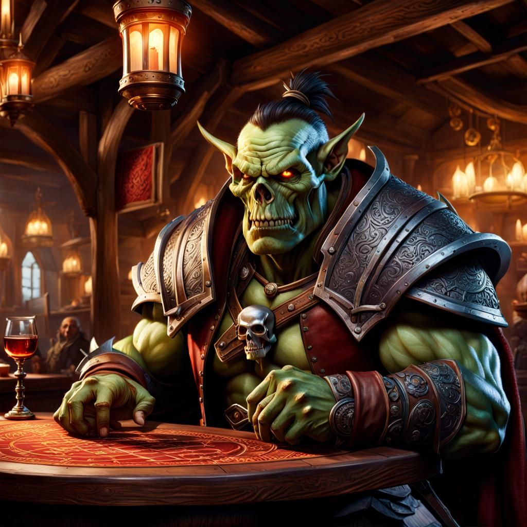 Furious Orc Lifts Table in Chaotic Tavern