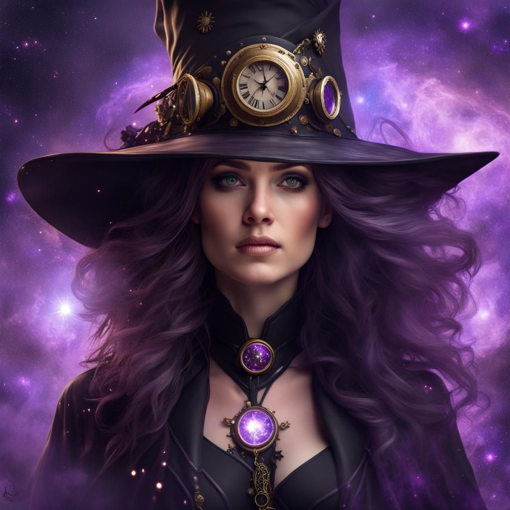 Steampunk Witch Portrait with Exploding Stars