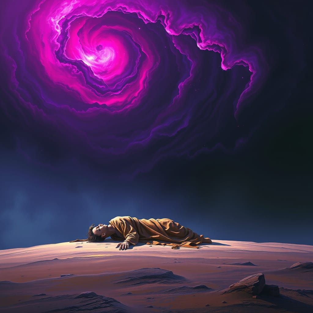 Surreal Dreamer Under Cosmic Nebula