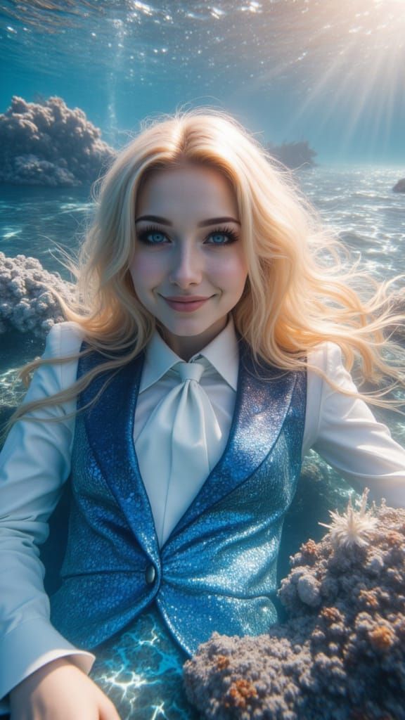Elegant Mermaid in Midnight Blue Suit Underwater