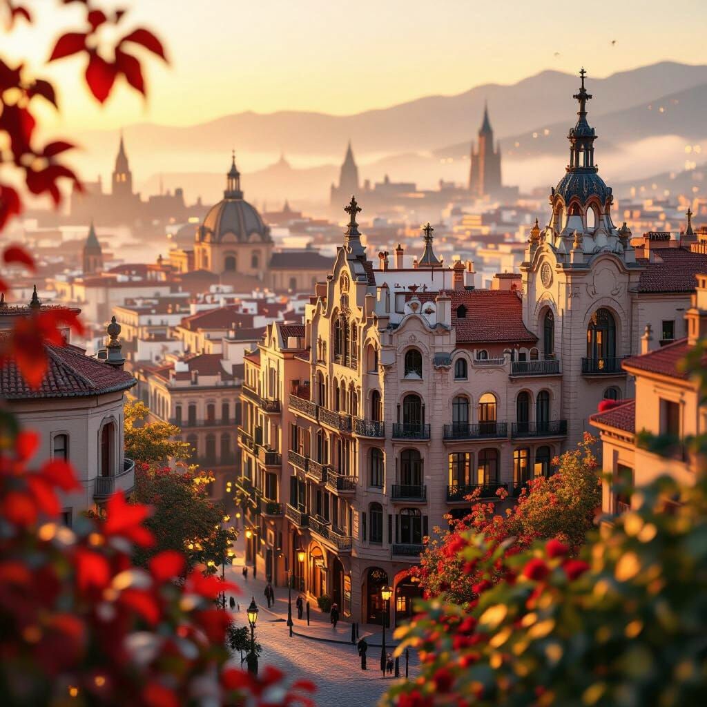 Golden Hour Miniature of Barcelona's Old Town