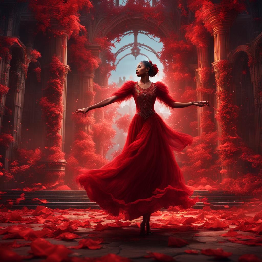 Lady in Red Dancing: Detailed Matte Painting