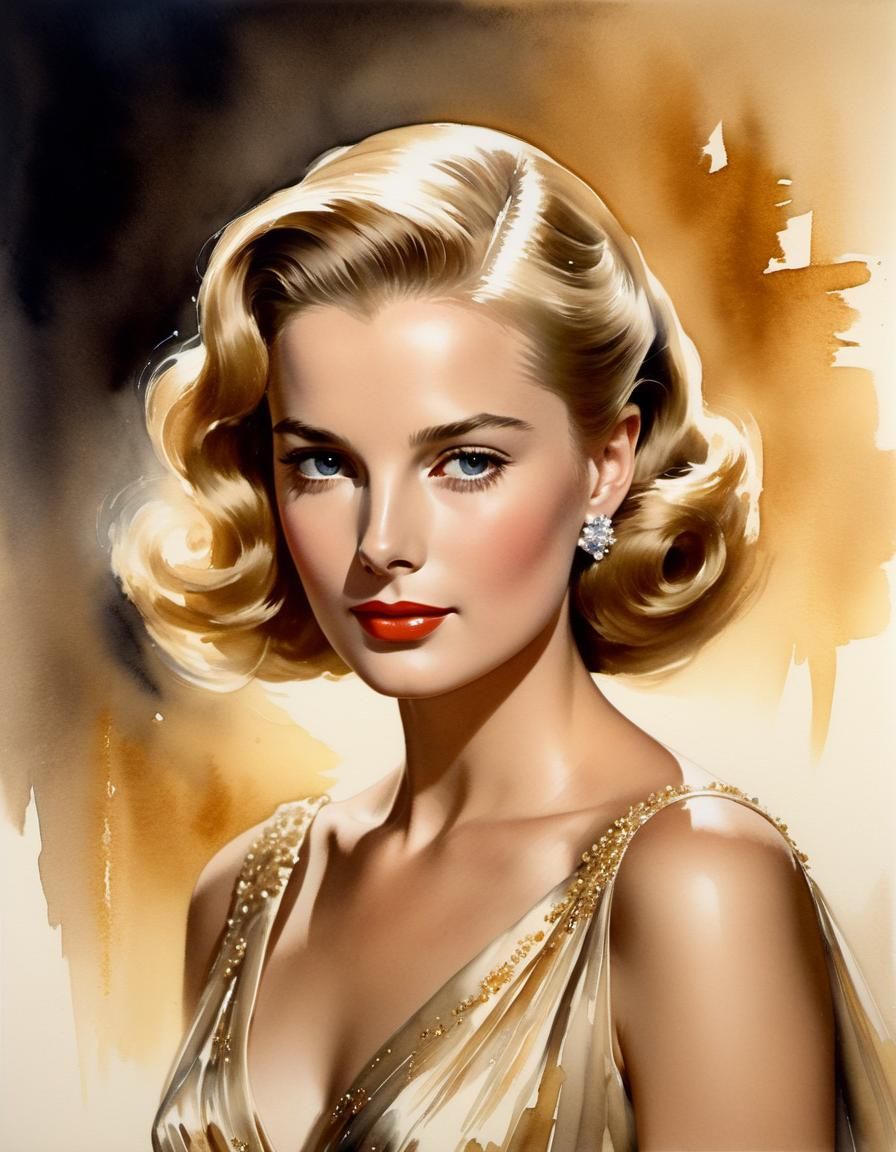 Glamorous Portrait in Watercolor Style