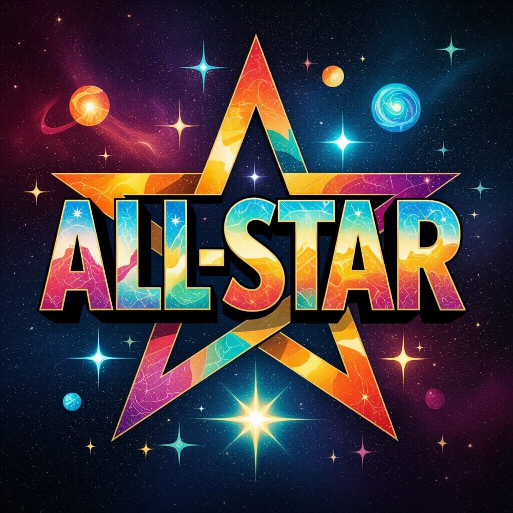 Holographic Astral Cosmic Urban Art with "ALL-STAR" Text