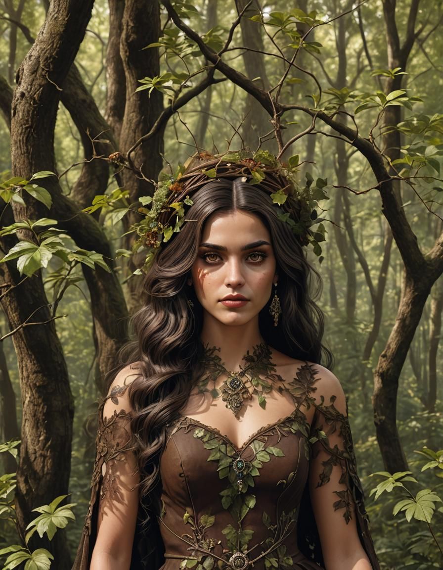 Young Indian Witch in Pine Forest, 3D Game Art