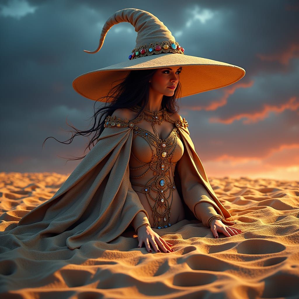 Mystical Witch Sand Sculpture in Fantasy Style