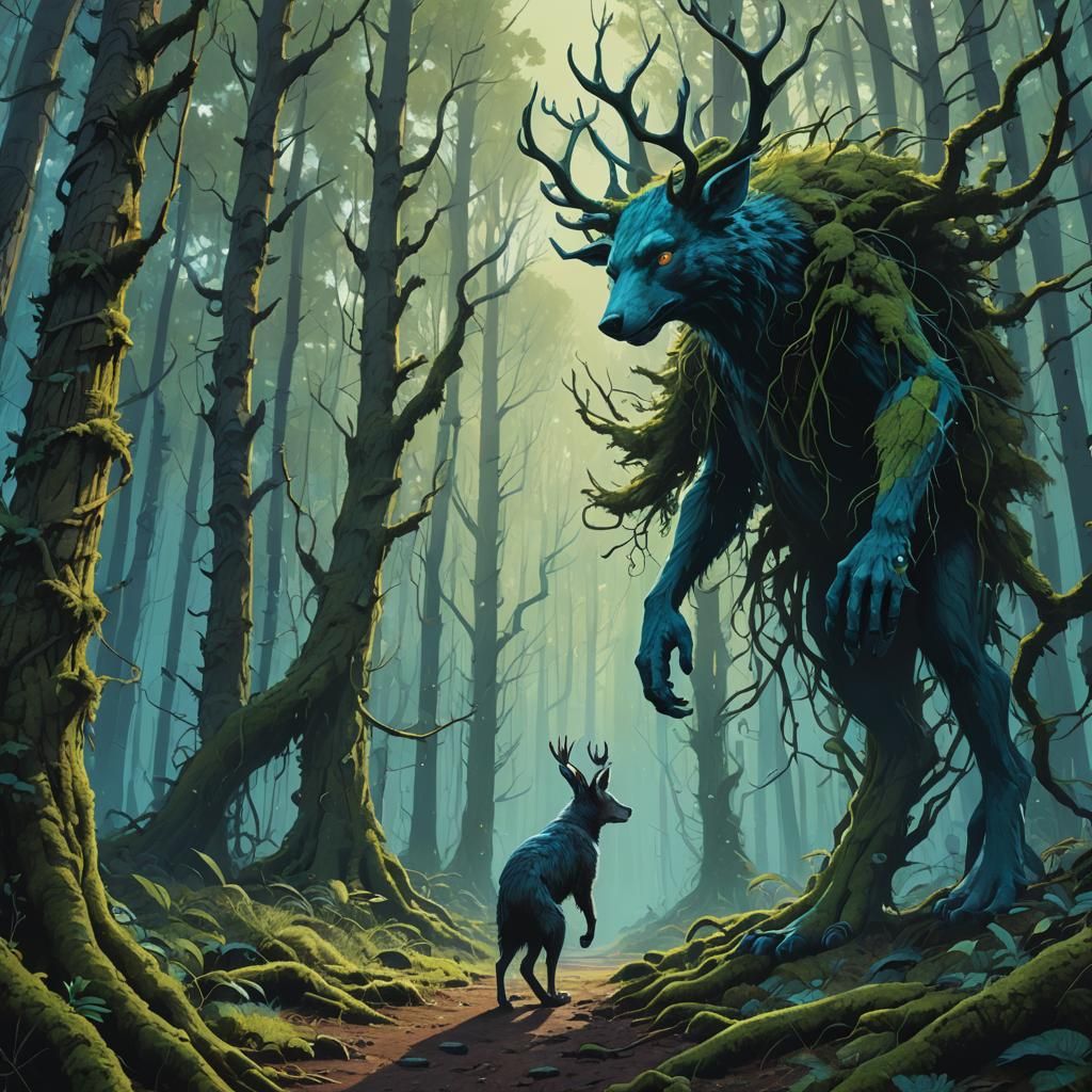 Iridescent Wolf in Mystical Forest Concept Art