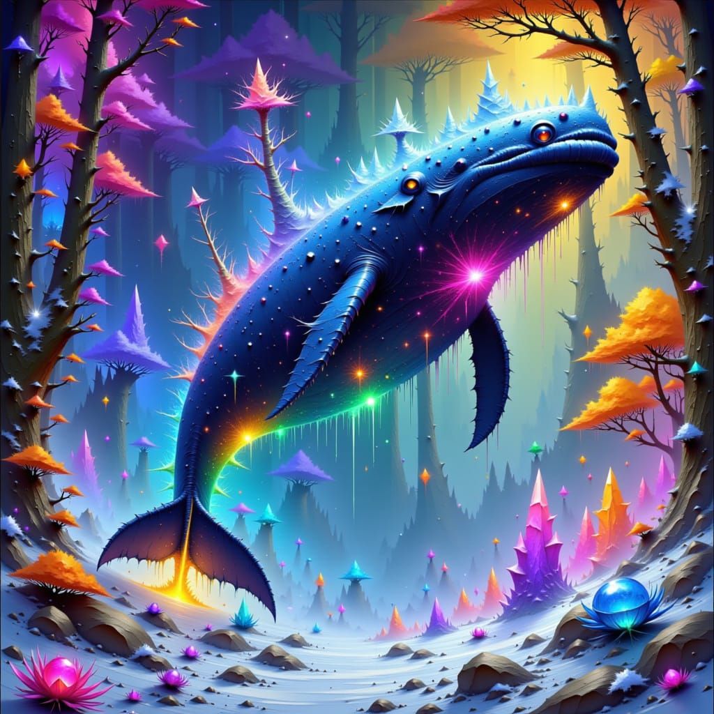 Surreal Crystalline Forest Whale Dreamscape