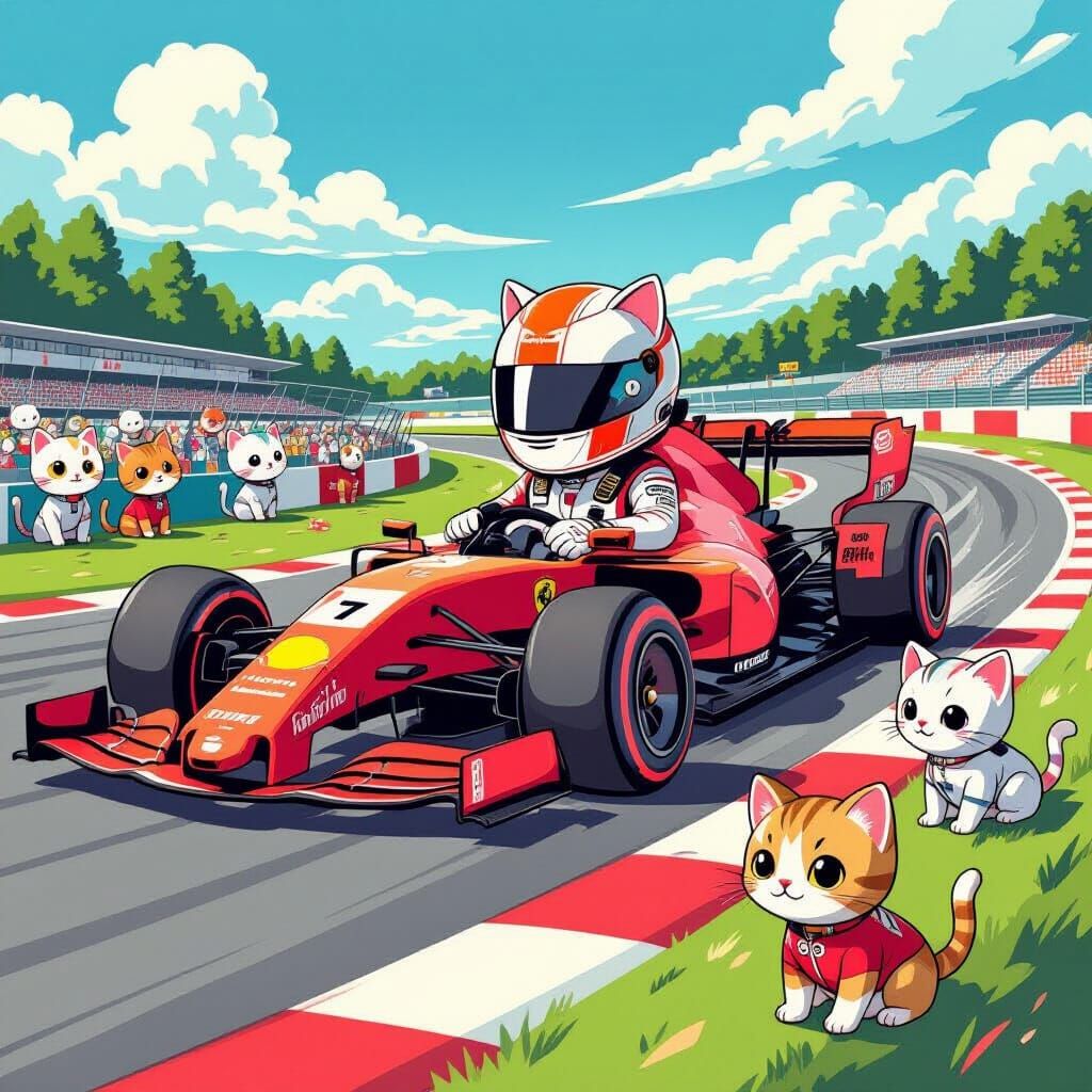 Kittens and Race Car in Playful Pop Art Style