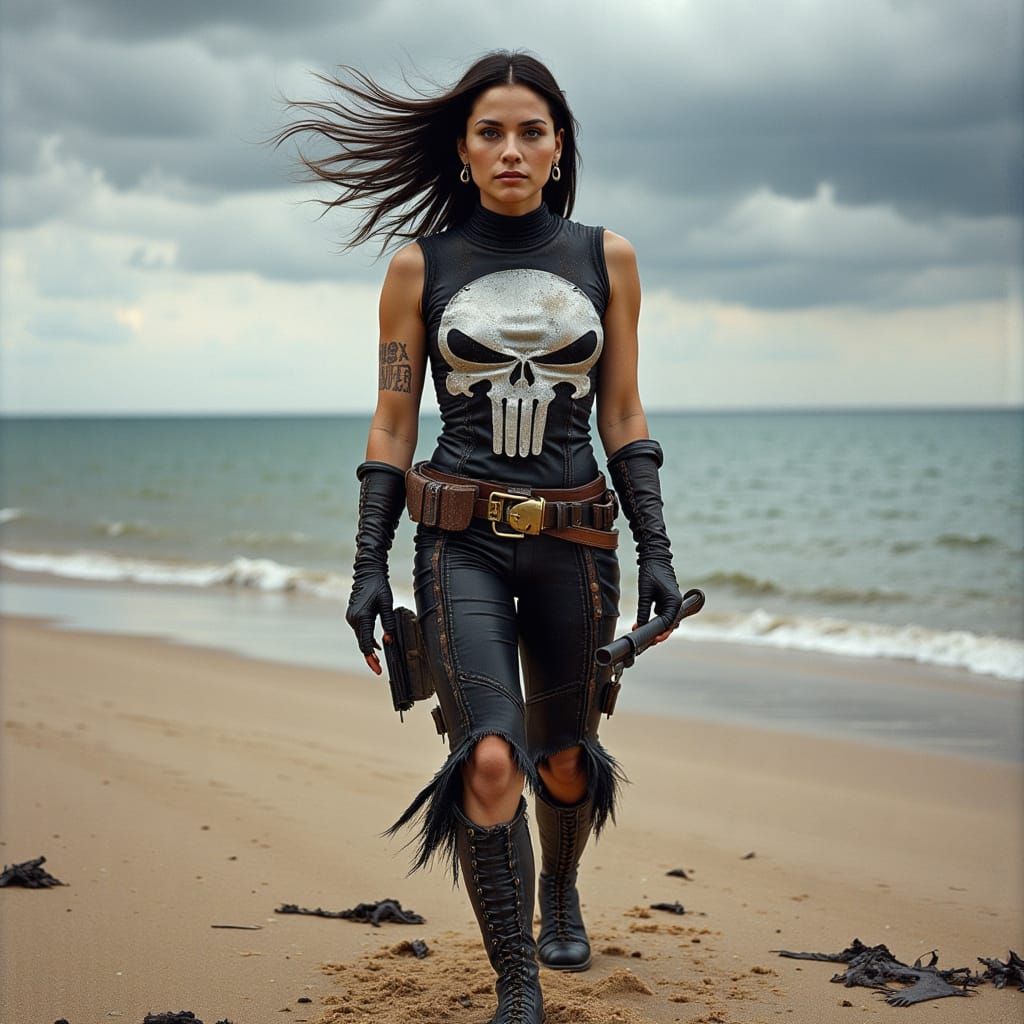 Surreal Desert Goddess in Tattered Punisher Armor