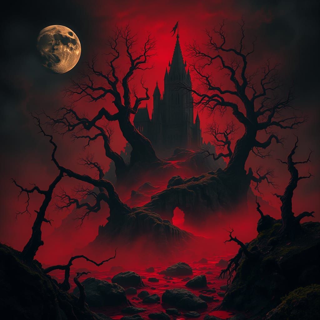 Mystical Island Under Dark Black Moonlit Skies