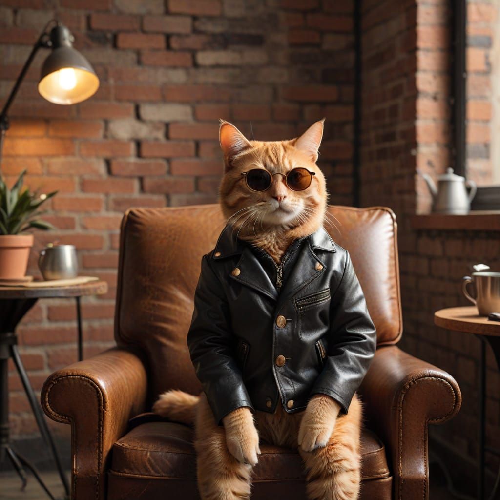 Cool Cat in Leather Jacket: Cinematic Photography