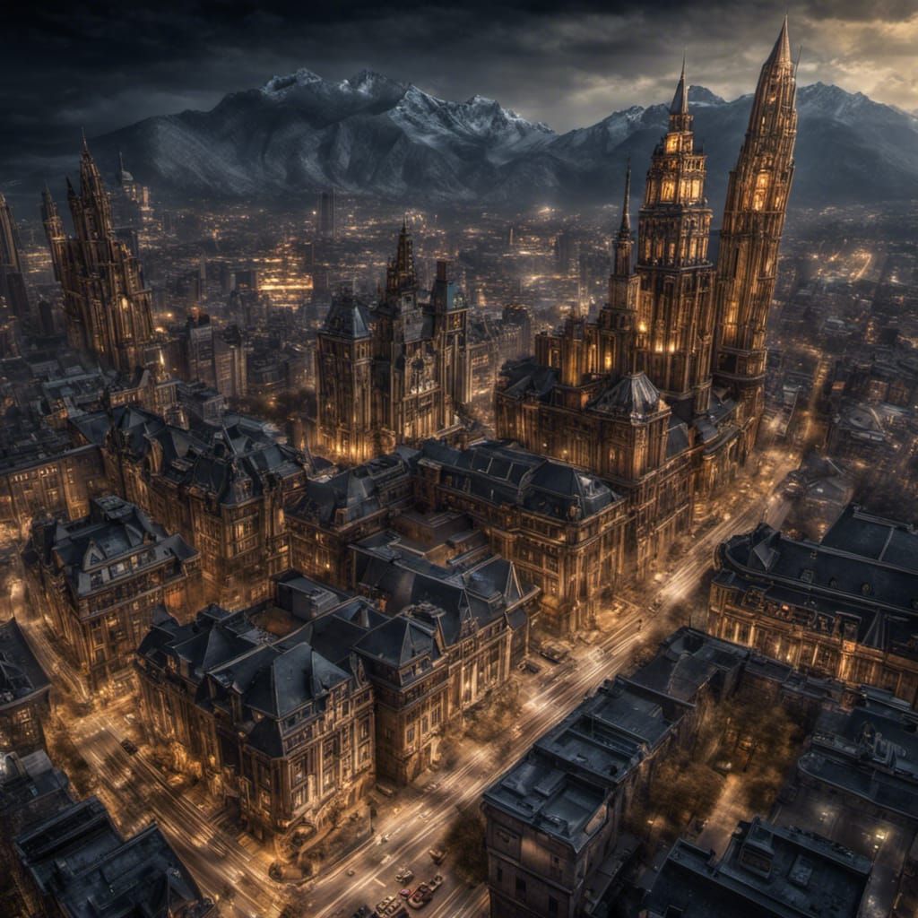 Steampunk Cityscape at Night in Ultra Detail