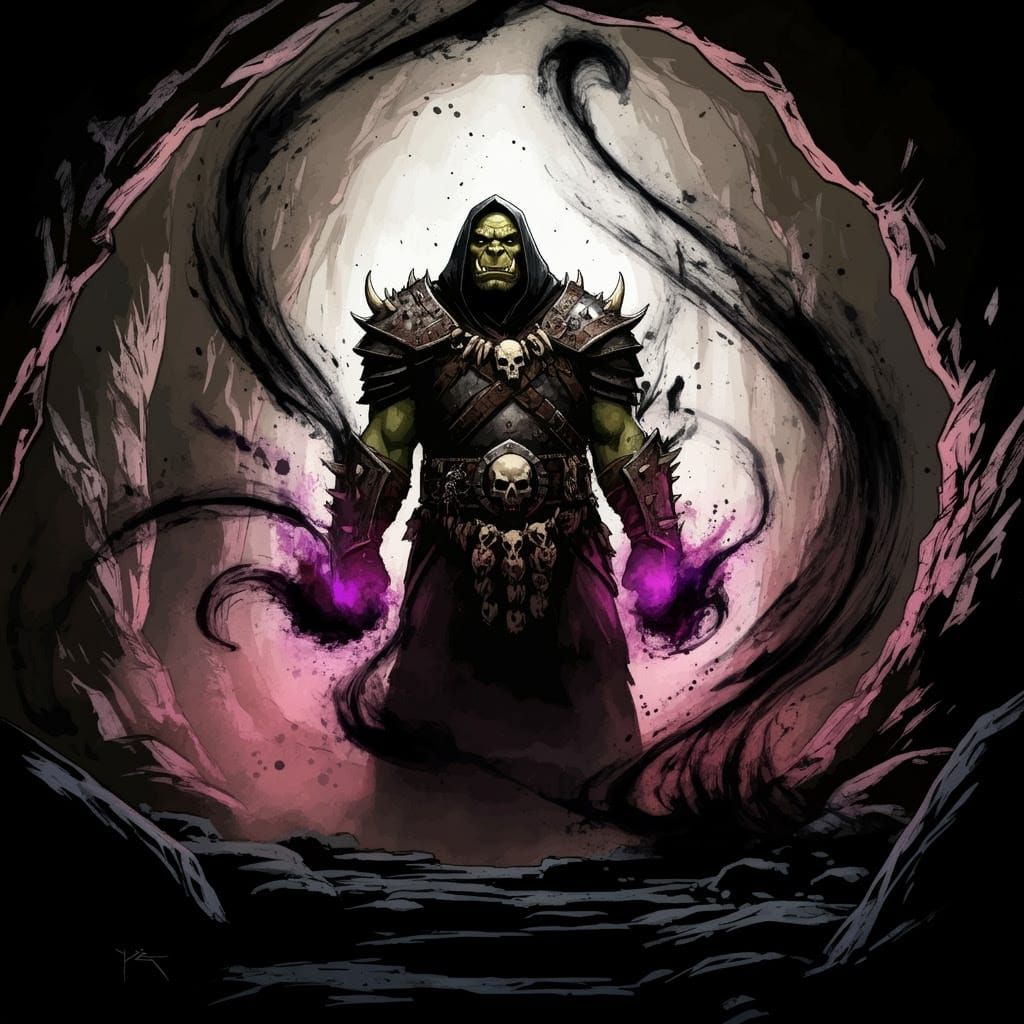 Dark Fantasy Orc Sorcerer Unleashes Shadowy Magic