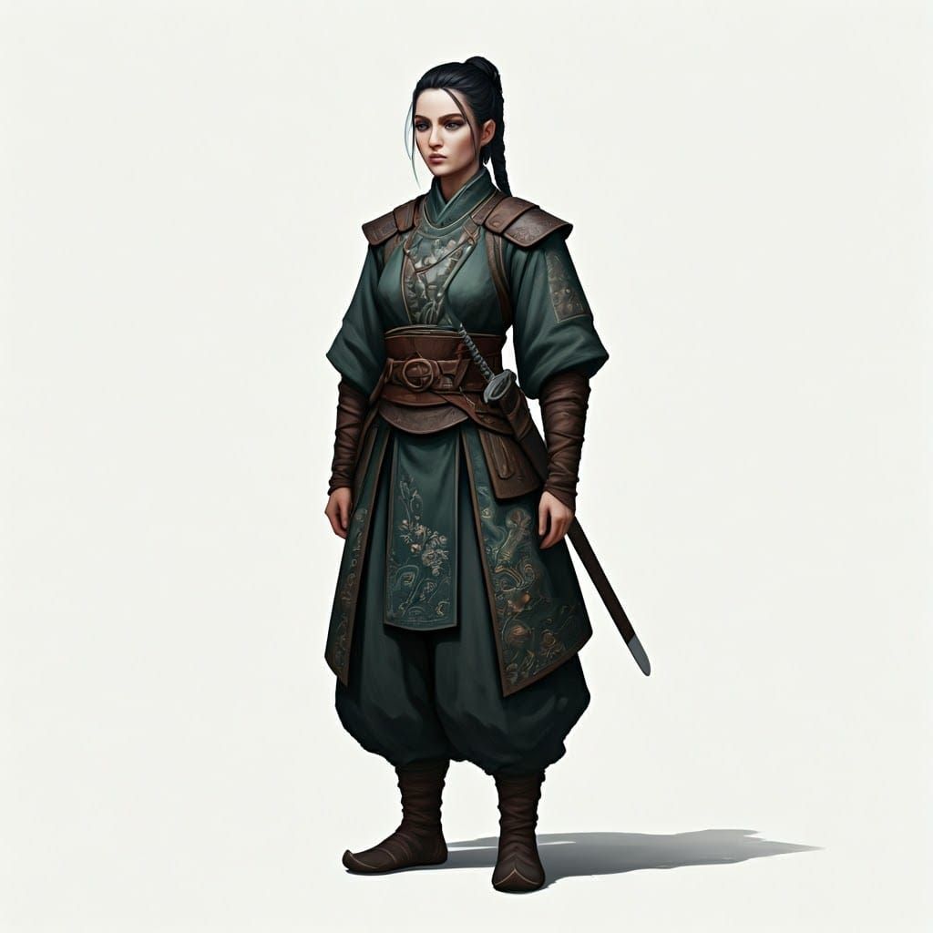 Strong Woman Warrior with Saber and Dark Braid