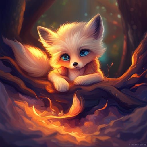 Chibi Foxes Around Campfire in Knitted Yarn Style