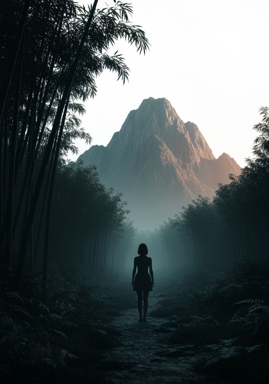 Asian Woman Double Exposure in Glitch Art Style