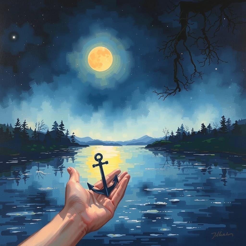 River's Luminous Journey in Gouache