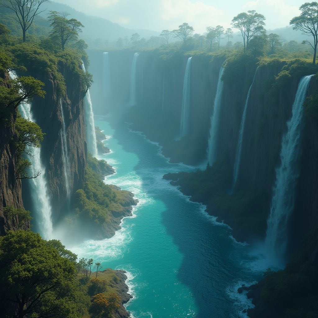 Breathtaking Cliffside Landscape with Cascading Streams