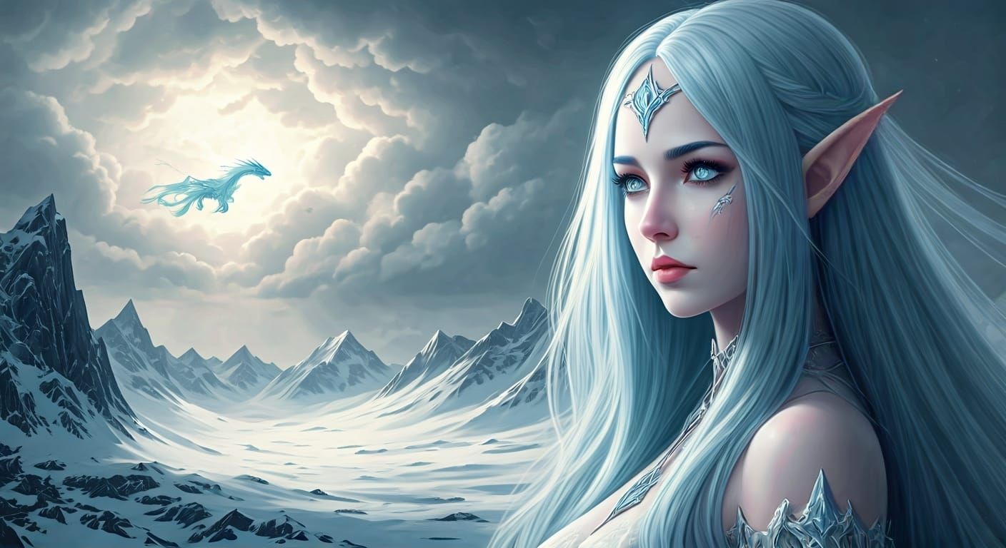 Ice Elf with Dragon, 3D Anime Style