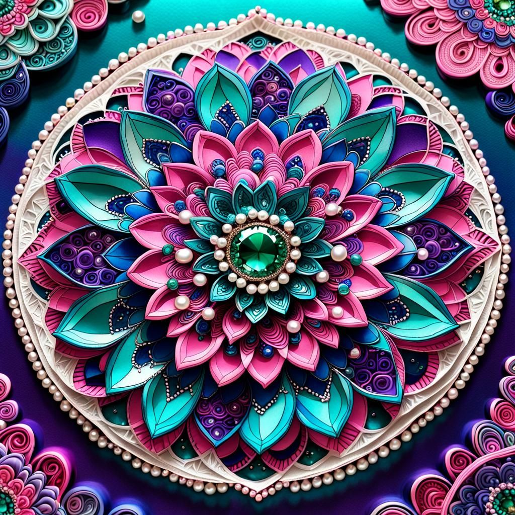 Colorful Mandala with 3D Shading and Floral Accents
