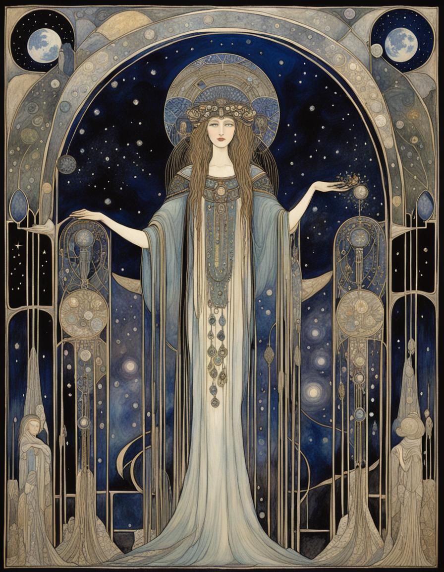 Night Goddess in Art Nouveau Style
