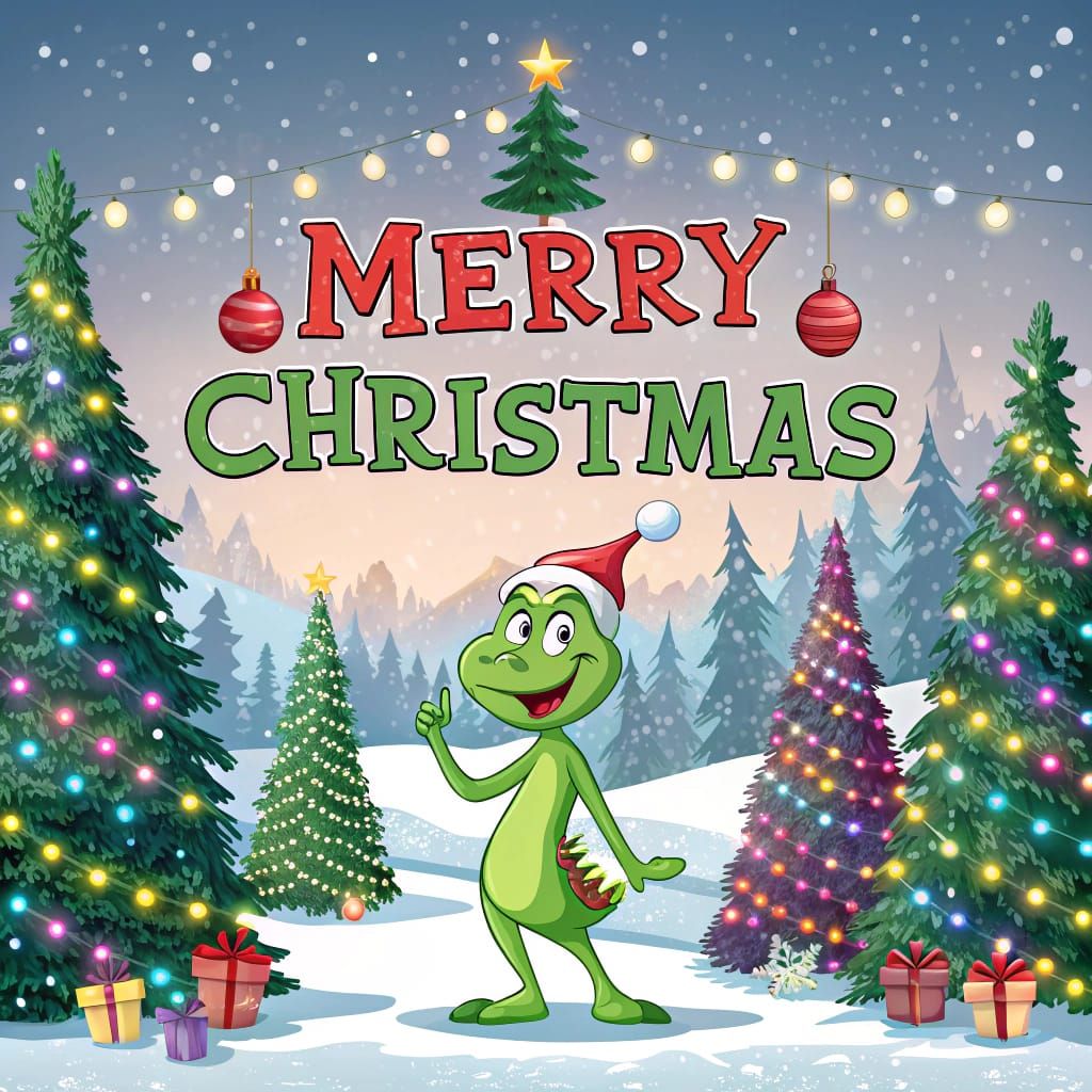 Cute Grinch Celebrates Merry Christmas