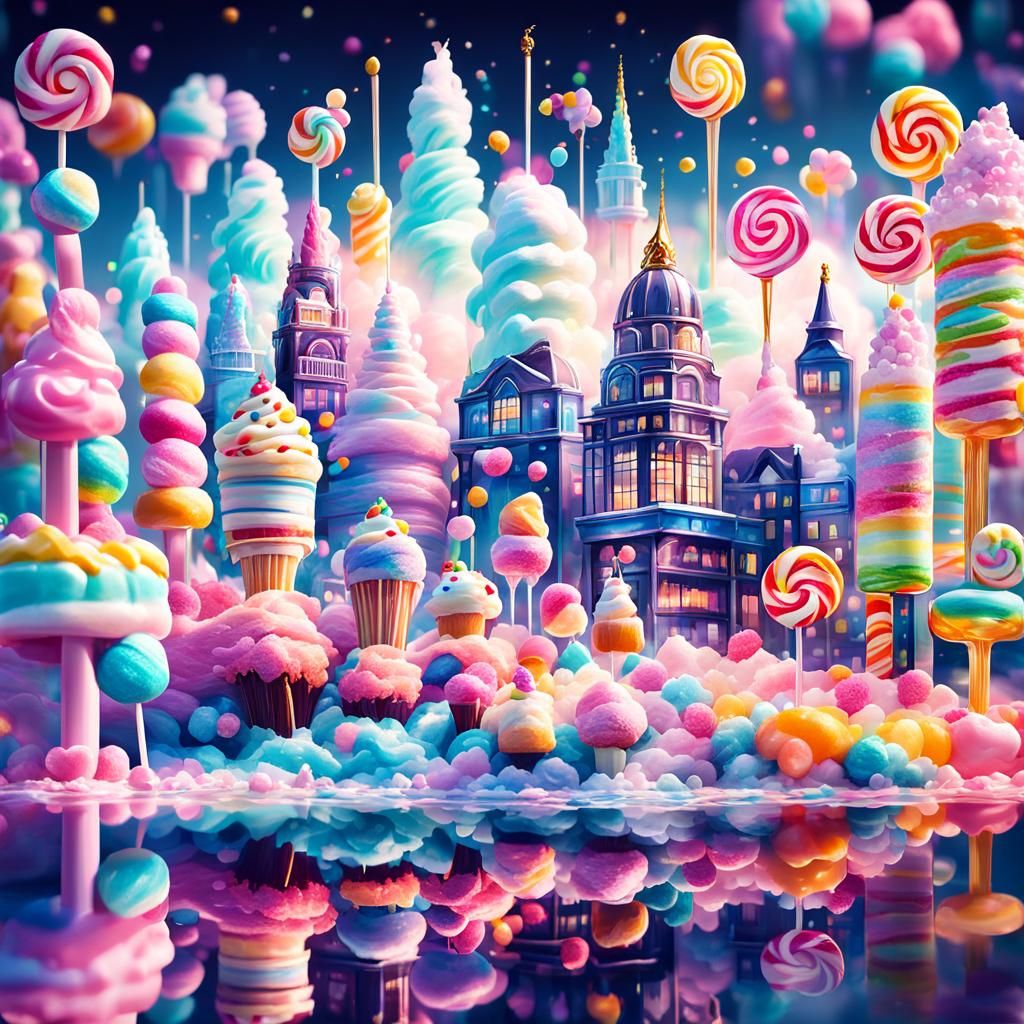 Hypermaximalist Candy Cityscape in Pastel Colors