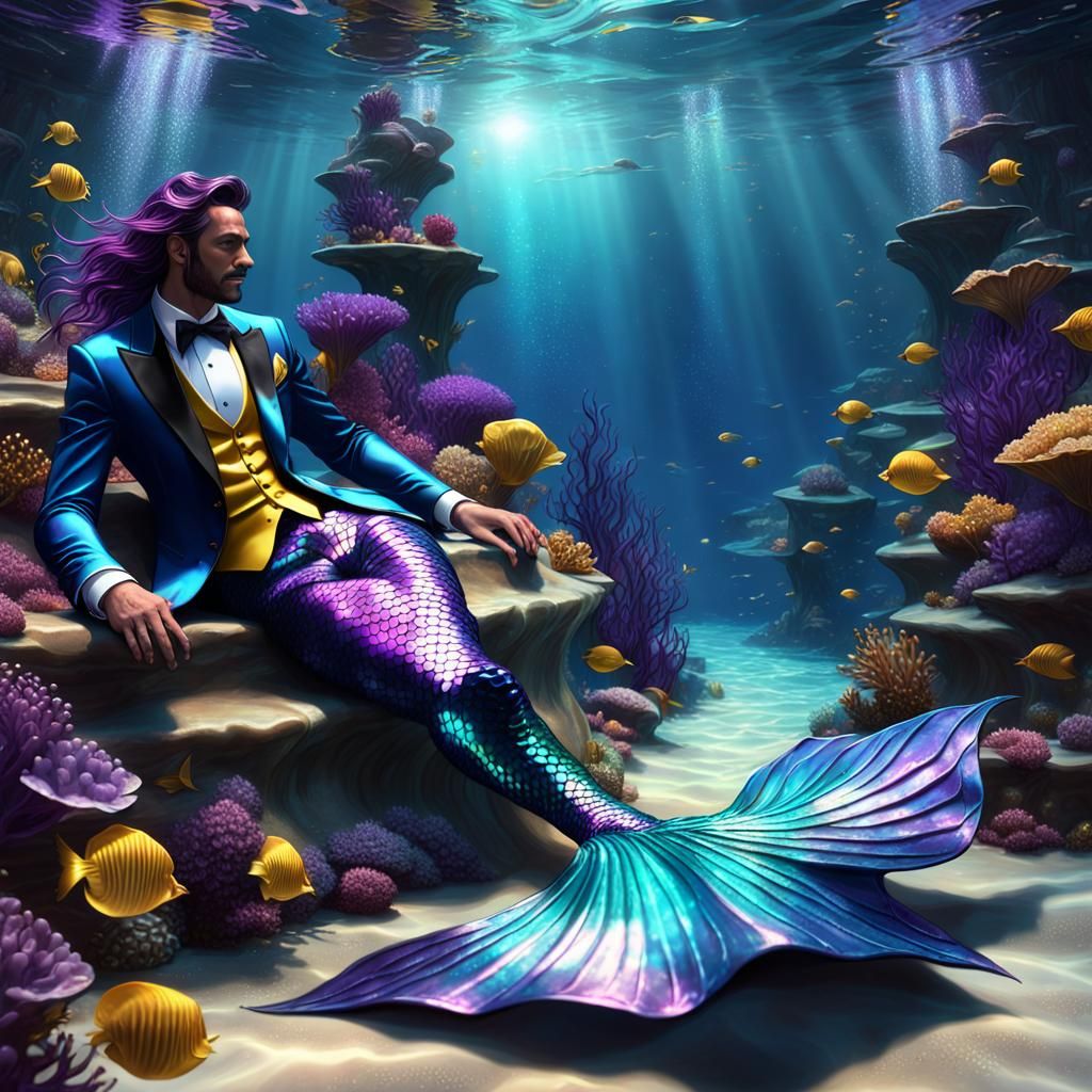 Merman in Scaled Tuxedo: Dark Fantasy Art