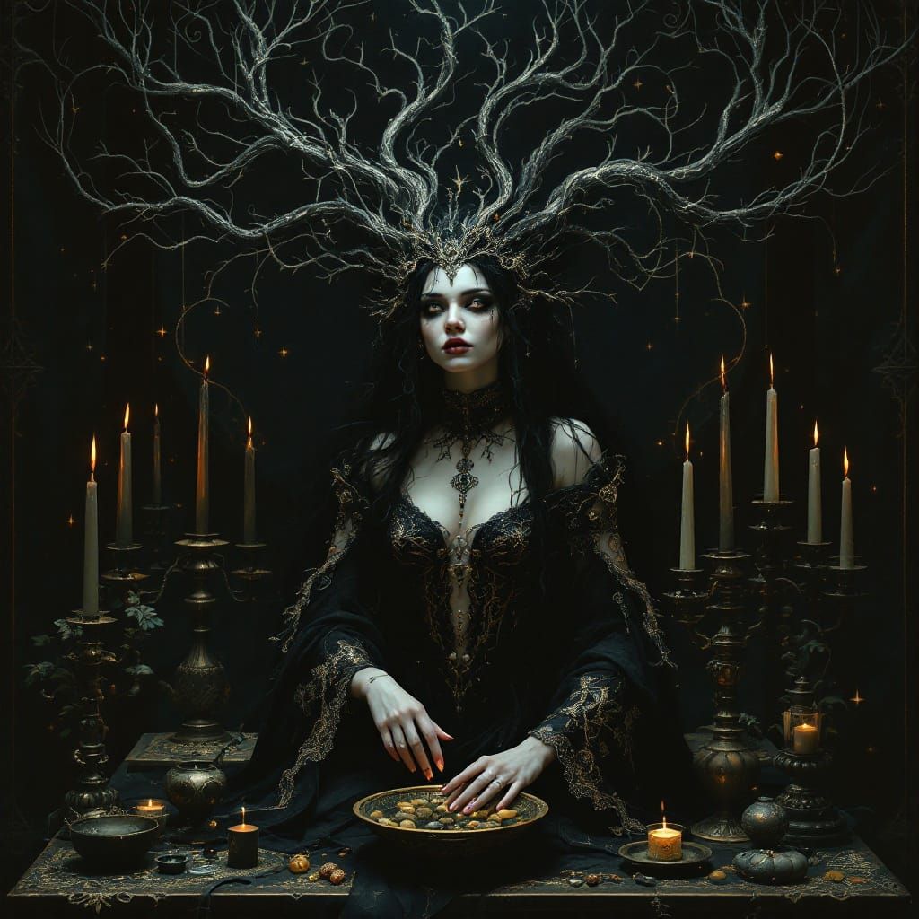 Ethereal Pagan Woman in Dark Symbolic Surrealism