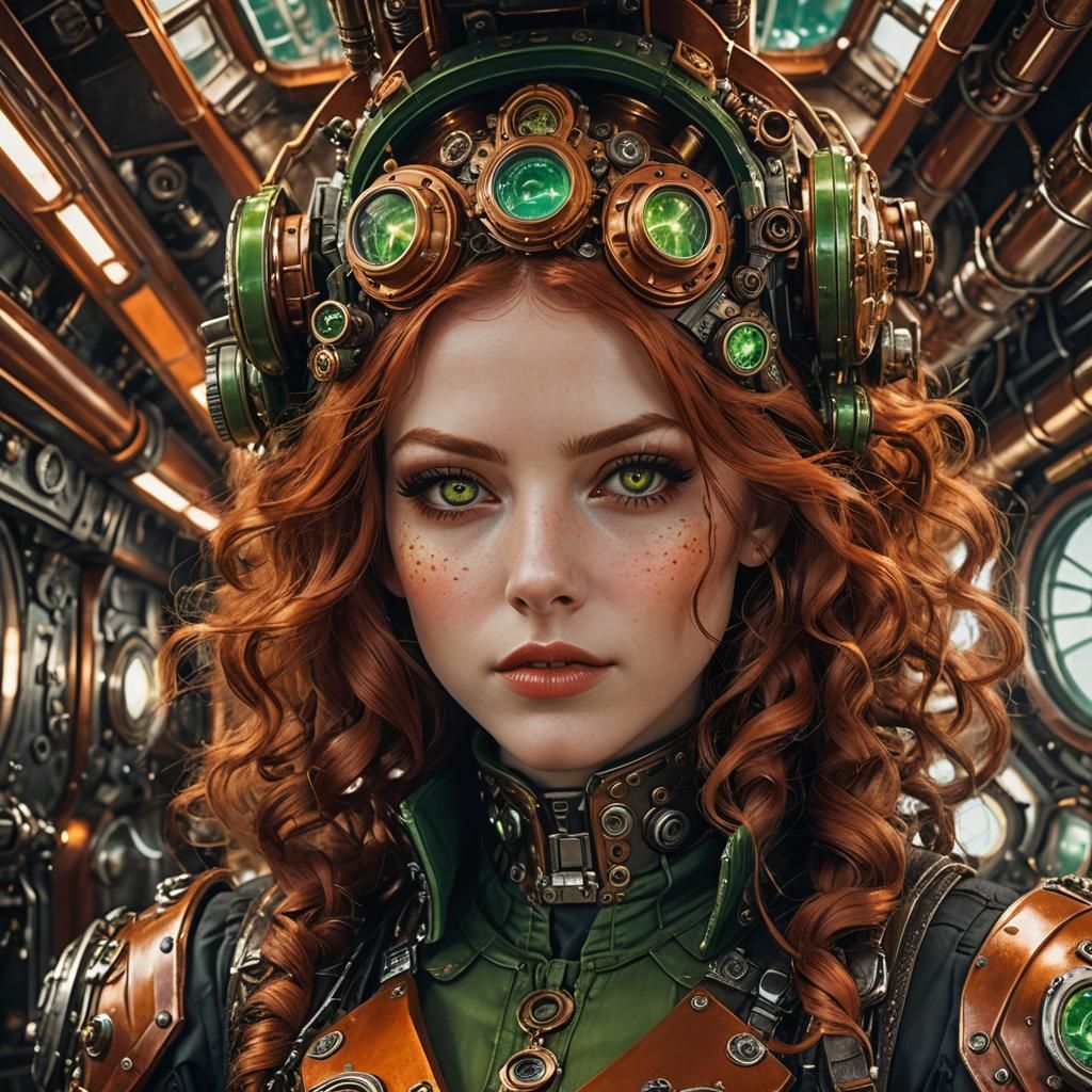 Steampunk Girl Inside Spaceship with Volumetric Lighting