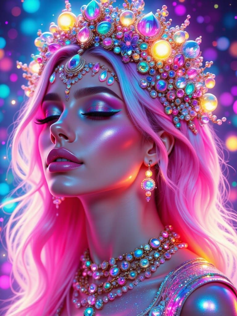 Iridescent Woman with Jewel-Adorned Crown